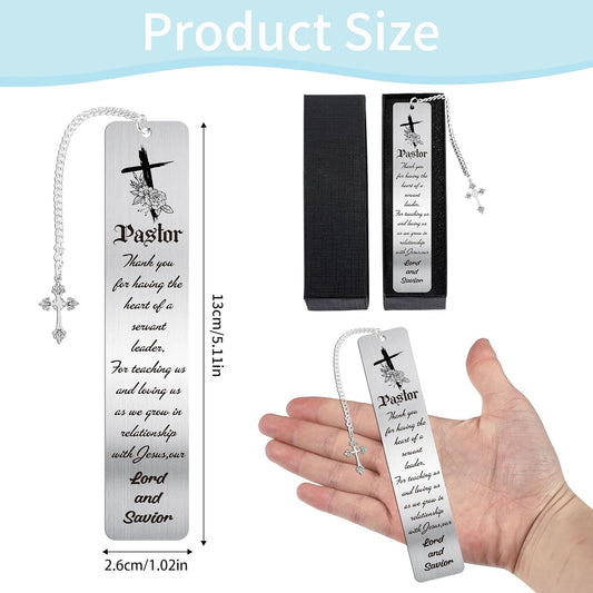 Pastor Appreciation Gift Metal Bookmark: Priest Book Mark with Cross Charm and Gift Box, Christian Book Marker for Pastor Wife or Husband, Religious Gifts for Men or Women in Ministry