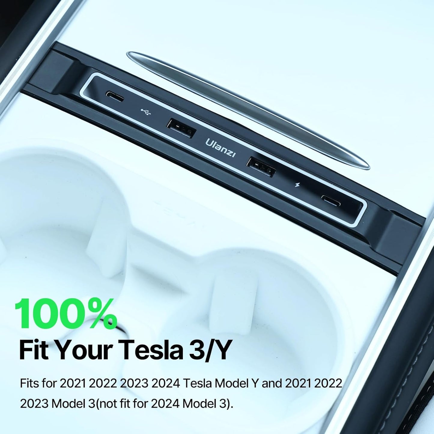 VIJIM Tesla USB Hub for Model Y 2021-2024 Model 3 2021-2023 Center Console, Tesla Model 3/Y Accessories Docking Station, Support USB-C Fast Charging