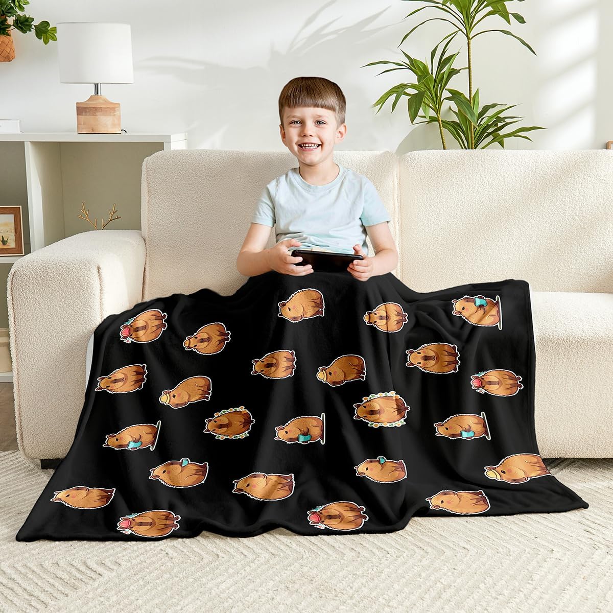 Capybara Gifts for Girls Boys Kids - Soft Fleece Throw Capybara Blanket 60"x80", Cozy Decorative Blankets for Bed, Couch, Sofa, Camping - Black