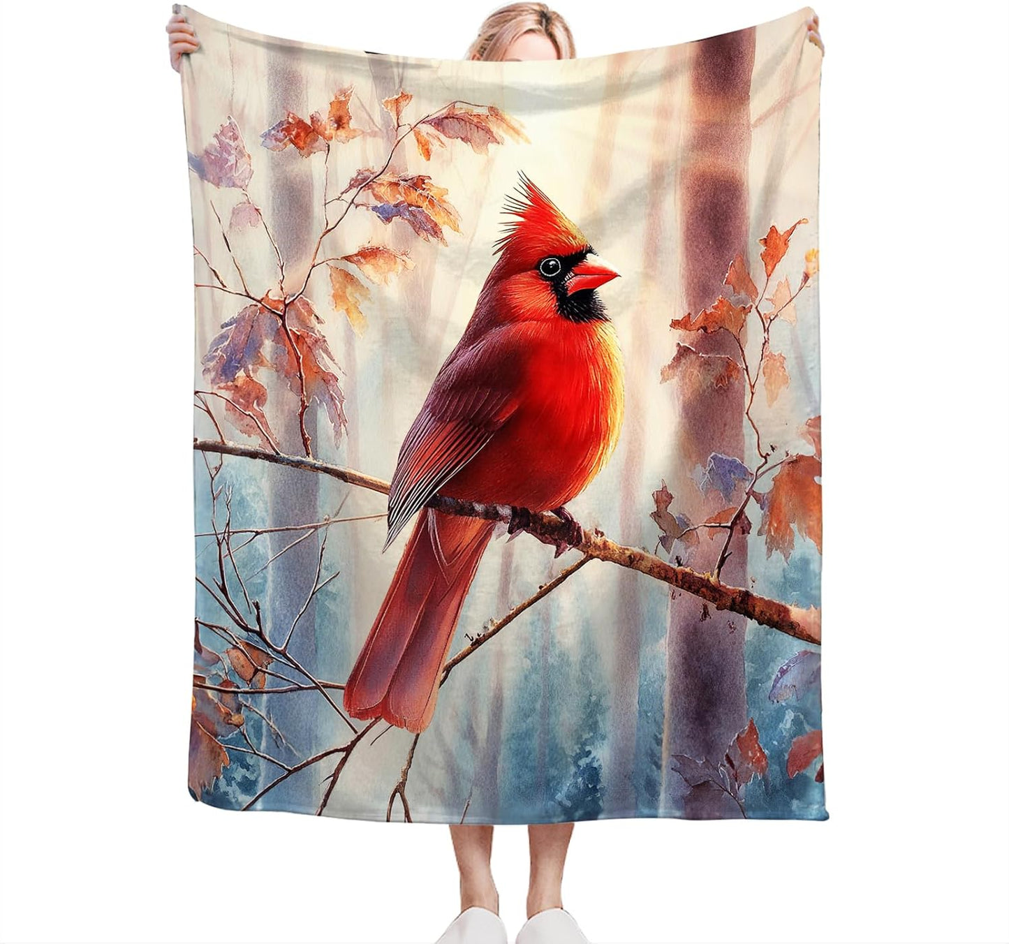 Cardinal Blanket Soft Fuzzy Fleece Cardinal Red Bird Forest Throw Blankets Decor Cozy Warm Plush Flannel Blanket Gifts for Boys Girls Men Women Home Chair Sofa Couch Bed 50"X40"