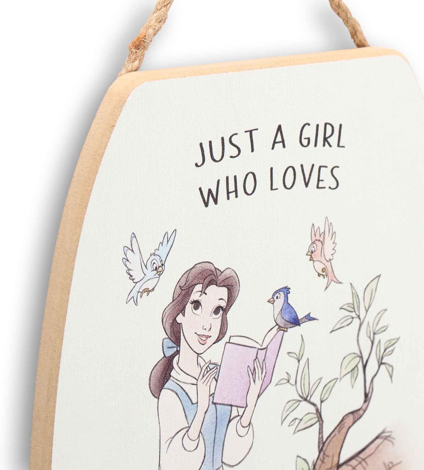 Disney Beauty and the Beast Just a Girl Who Loves Books Hanging Wood Wall Decor - Cute Belle Decoration for Kids' Bedroom or Reading Nook