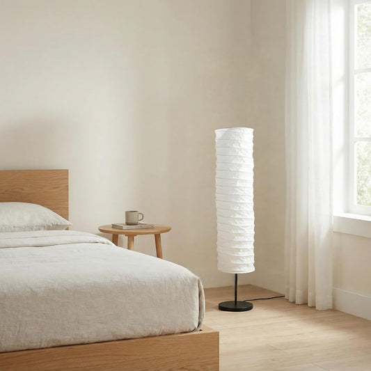 Paper Floor Lamp Shade Replacement, 37-Inches Tall Foldable Floor Light Cover Replacement Japanese Style Rice Paper Lampshade for Bedroom Home Hotel Bedside Desk, White