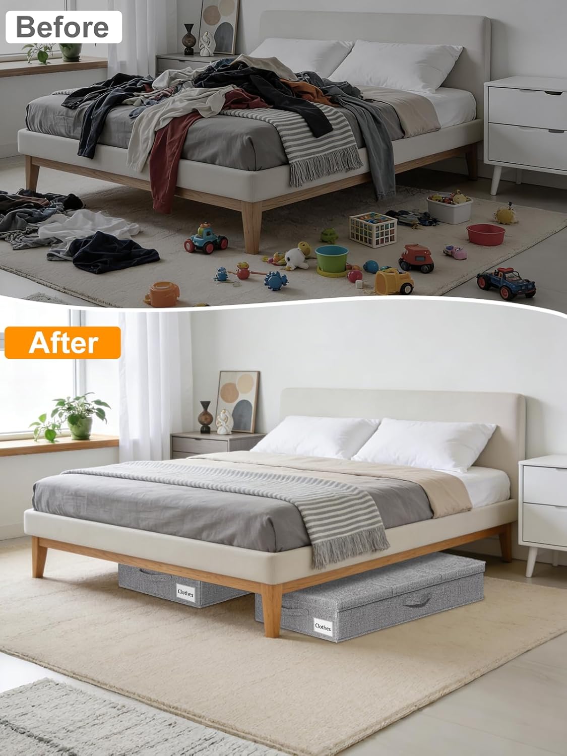 punemi Under Bed Storage With Lids, 2 Pack Large Underbed Storage Containers Clothes W/ 3 Handles, Foldable Low Profile Stackable Drawer Organizer Bins Box for Blanket Shoe Bedroom, 31.1*15.7*6inch