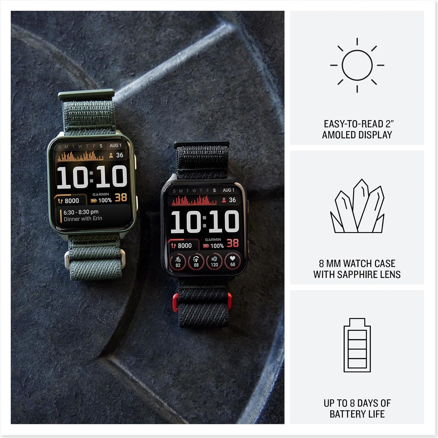 Garmin® Venu® X1, Thin and Lightweight GPS Smartwatch, AMOLED Display, Advanced Health and Fitness Features, Moss with Titanium Caseback and Moss ComfortFit Nylon Band