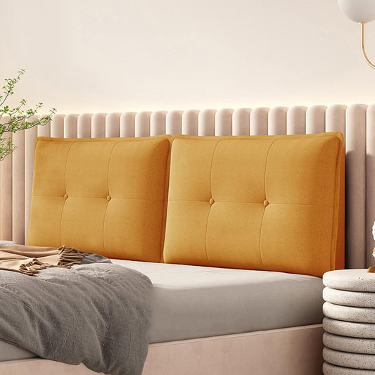 Headboard Upholstered,Positioning Support Reading Pillow with Cotton and Linen Removable Washable Cover,Bedside Bed Backrest Cushion Pillow (Color : Lemon Yellow, Size : L150H60cm)