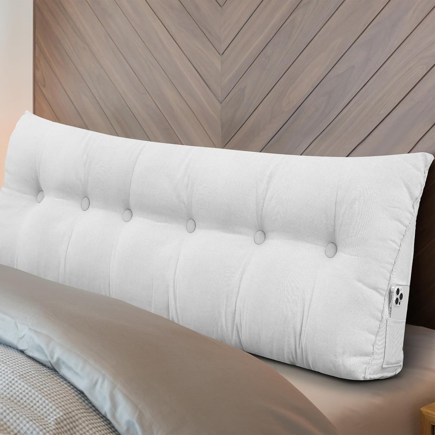 Wenqik Wedge Pillow King Triangular Headboard Bed Reading Backrest Back Support Long Pillow with Removable Cover for Dorm Room Supplies Housewarming Gift(White)