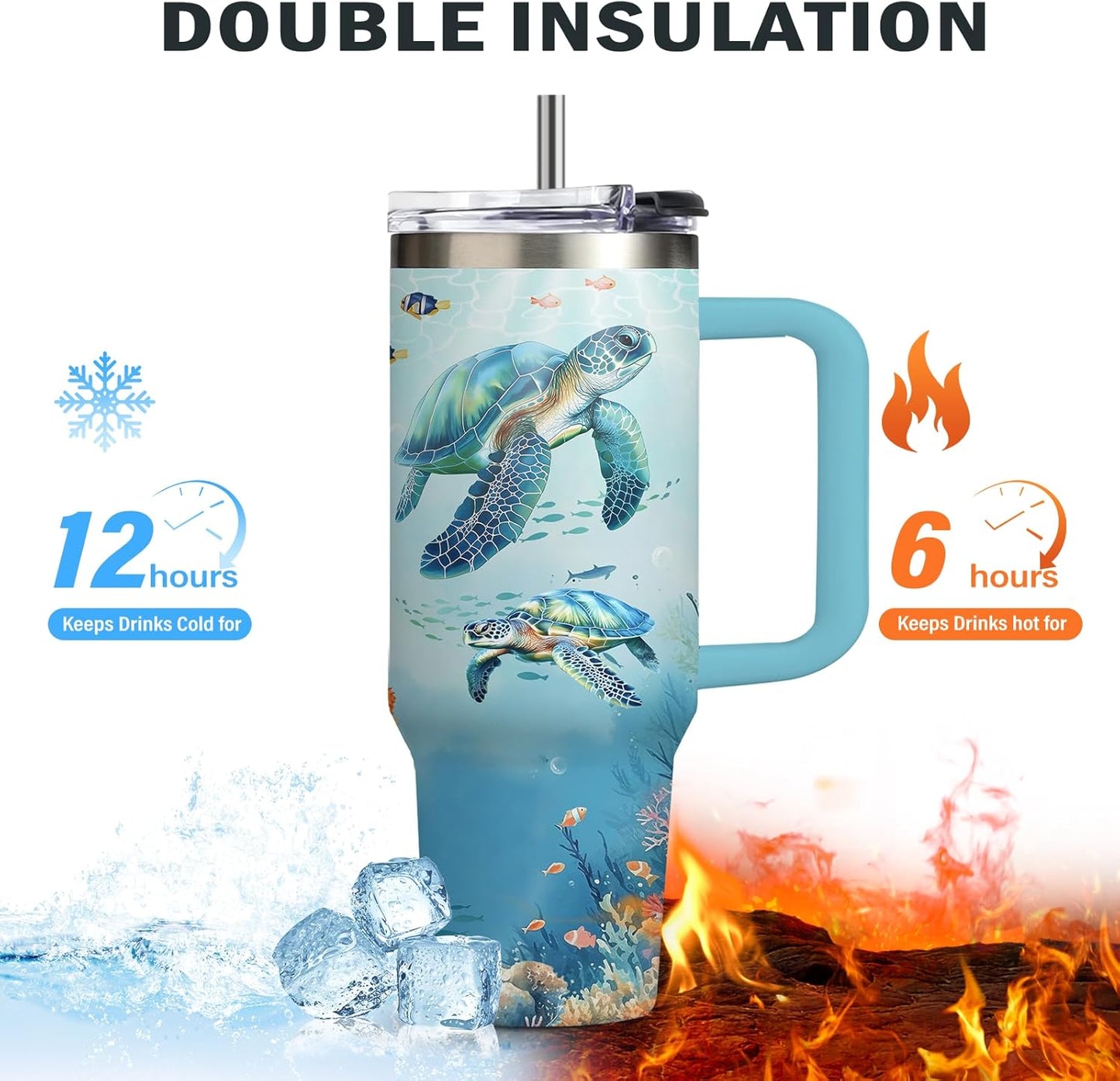 Sea Turtle Tumbler Gift for Women - 30oz Ocean Themed Stainless Steel Water Cup with Turtle & Marine Life Designs, Insulated Travel Cup for Beach Lovers & Marine Conservation Supporters