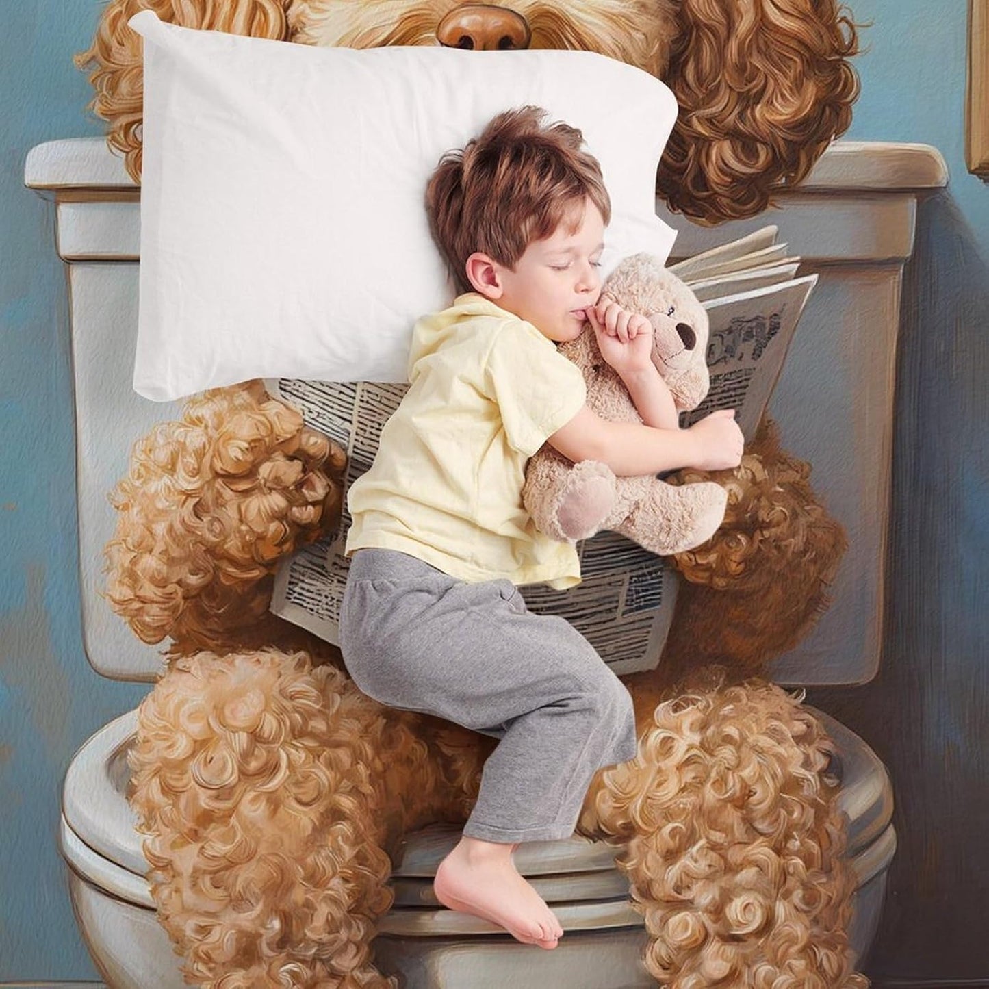 Goldendoodle on Toilet Reading Newspaper Funny Throw Blanket Flannel Cozy Plush Blankets for Couch Sofa Bedroom Travel