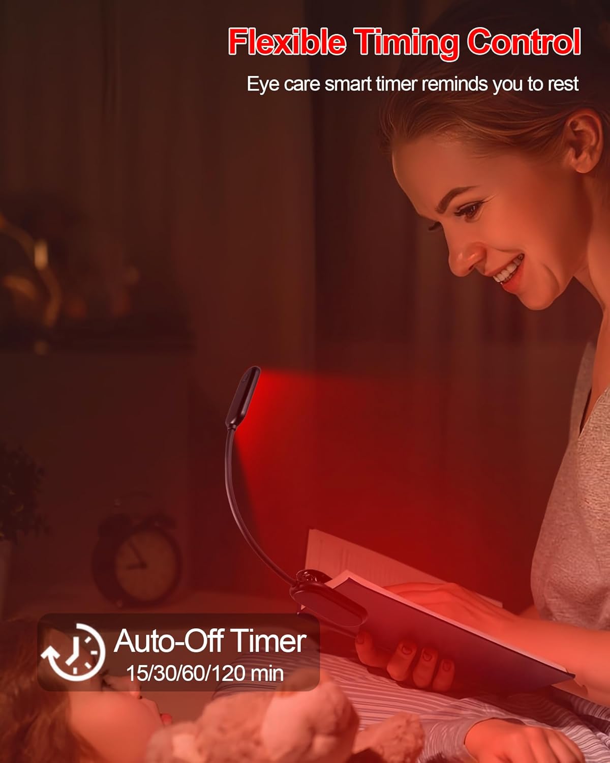 625nm Red Book Light [1 Pack] - Zero Blue Light, Rechargeable Clip On Red Reading Light Lamp for Reading at Night - Poratble Dimmable LED Book Lamp, Gift for Travel Studying Nursing