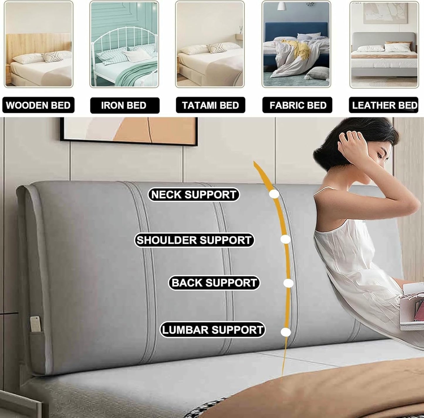 Camel,Straps/59x23x4In,Wedge Bedside Cushion Solid Color Headboard Pillow Large Backrest Rectangle Headboard Upholstered Lumbar Support Cushion for Bunk Bed Daybed