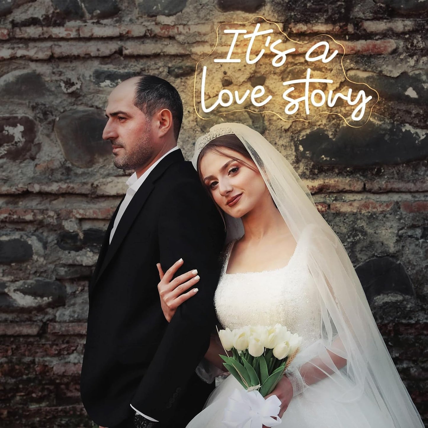 16 Inch It's a Love Story Neon Sign, Warm White Love Story LED Neon Light for Makeup Vanity, Bedroom, Office Decor, Neon Light for Valentines Day Party Backdrop, Wedding, Birthday, Anniversary Decorations Valentine's Day Gifts