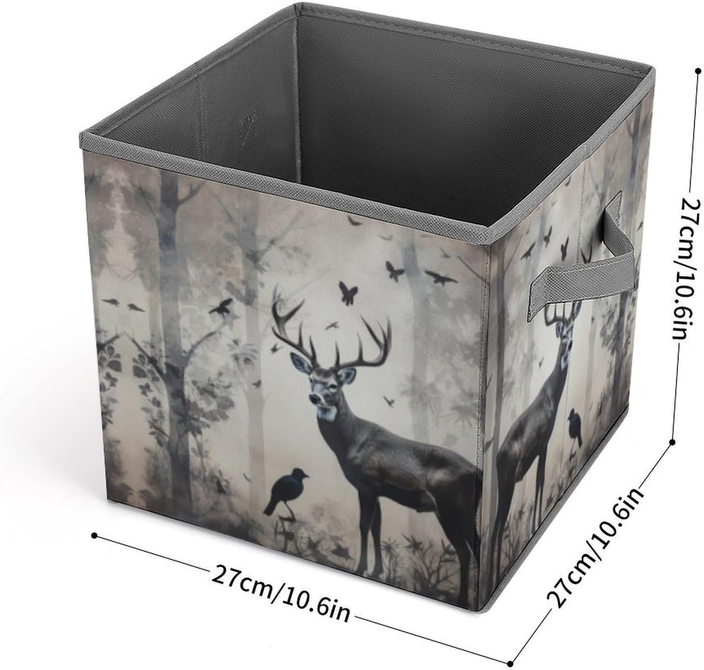 Hunting Silhouette of Deer Storage Bins with Handles Fashion Large Storage Cubes Sturdy Foldable Storage Boxes Space-Saving Storage Baskets for Home Office Clothes Closet Organizers