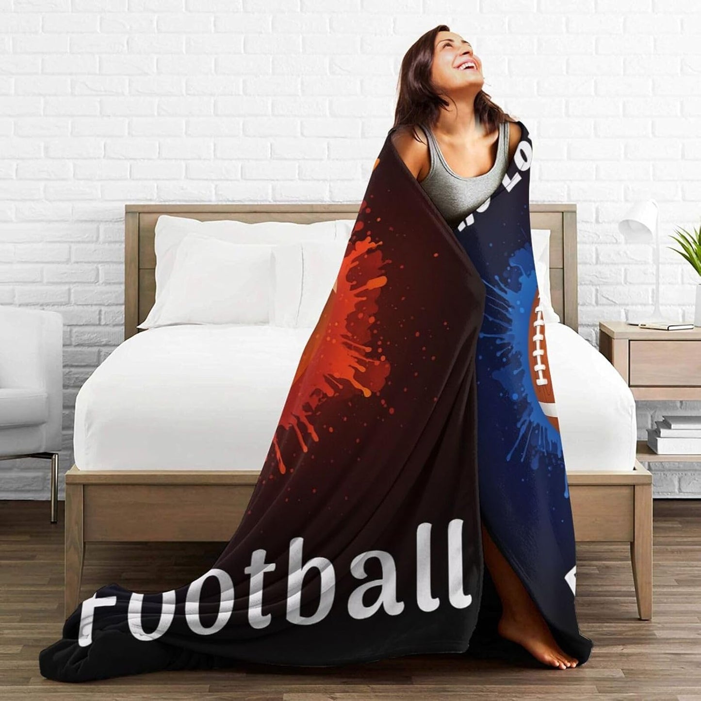 Just A Boy Who Loves Football Blanket Funny American Football Throw Blankets for Boys Kids Soft Warm Sports Ball Throws Flannel Fleece Plush Gifts for Teen Men for Bed Sofa Bedding Decor 50"x40"