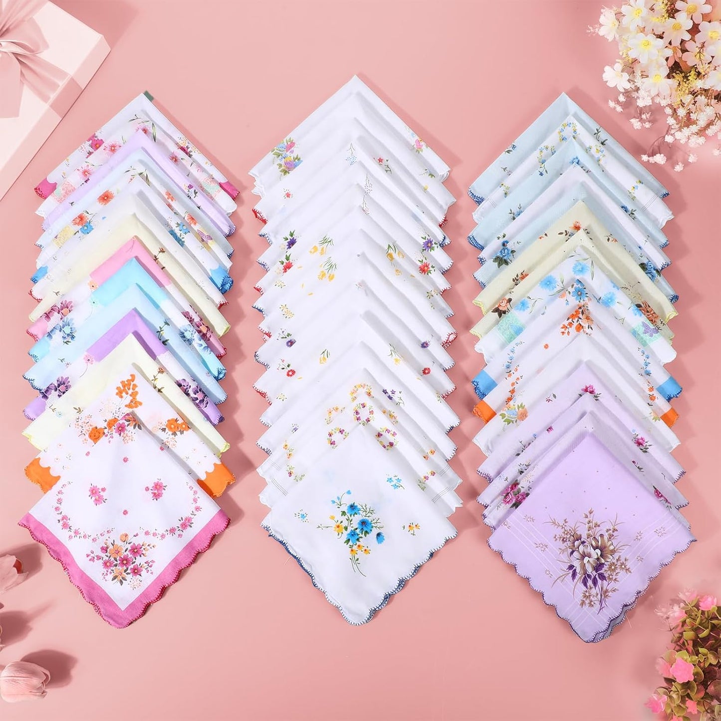 SATINIOR 45 Pieces Vintage Floral Print Handkerchiefs Women Soft Cotton Hankies Ladies Hankies