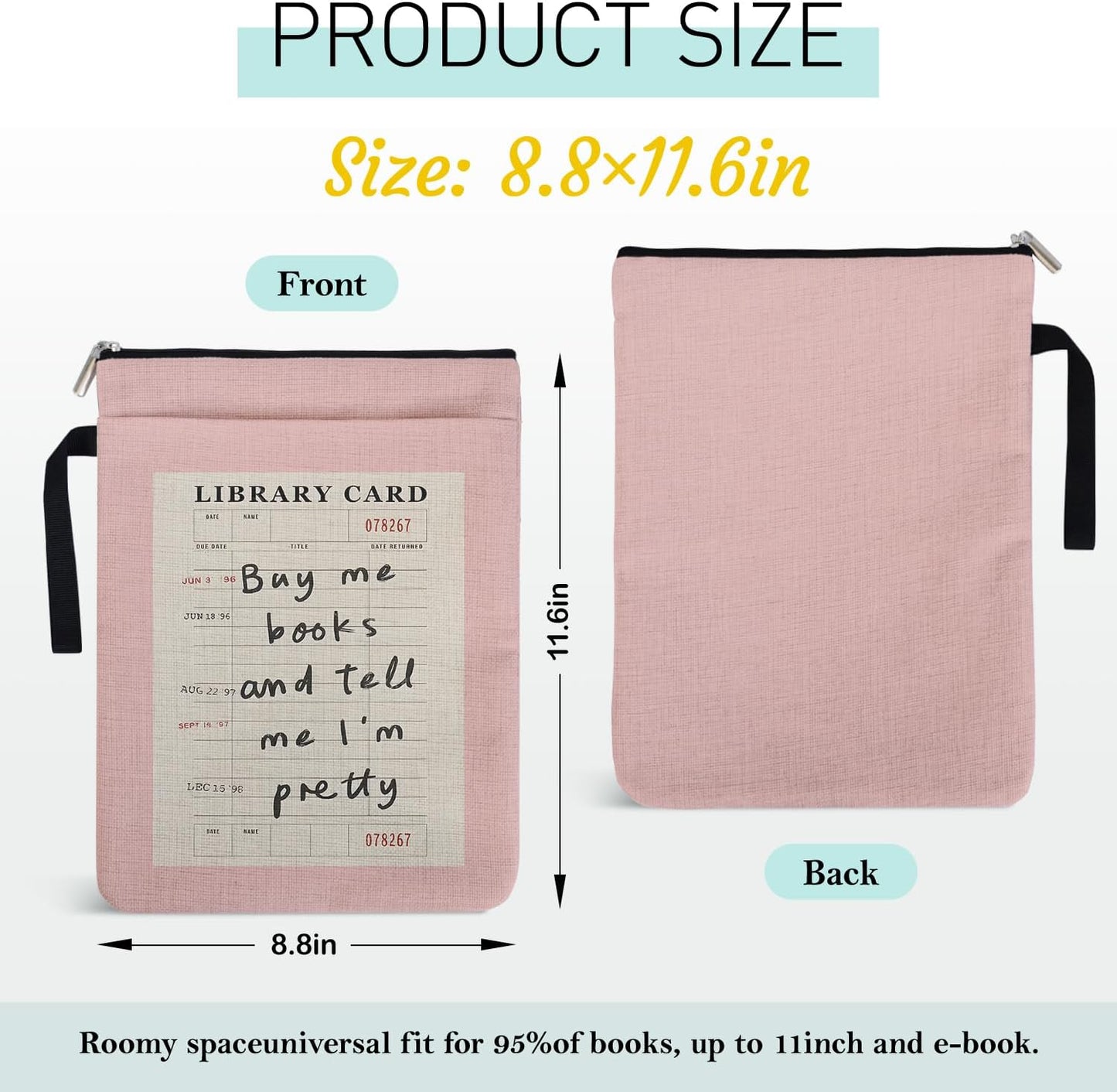 Buy Me Books and Tell Me I'm Pretty Book Sleeve for Librarian, Book Lovers Bookish Group Club Gifts for Women, Book Cover with Zipper and Handle for Paperbacks 9 x 12 Inch