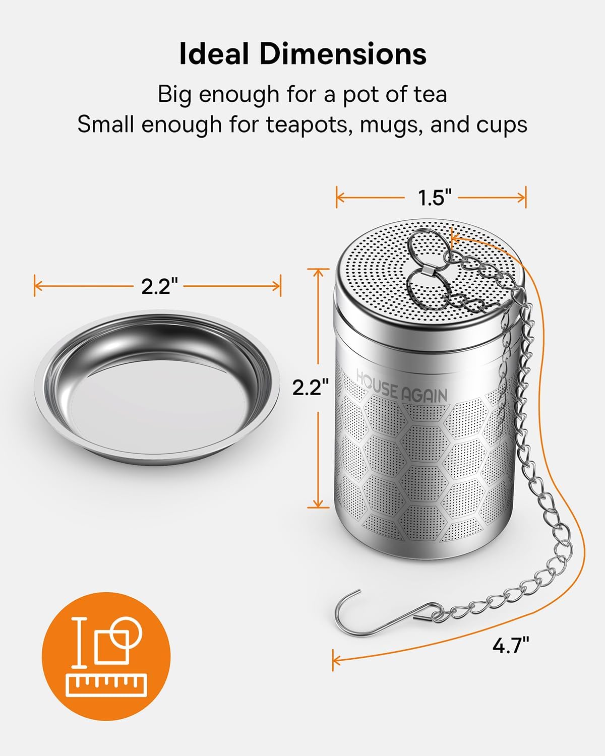 House Again Tea Infusers, Extra Fine Mesh Tea Strainers for Loose Tea, Updated Slim Threaded Lid & 304 Stainless Steel, Filter Bags Diffusers, Loose Leaf Tea Steeper for Brew Tea Spices & Seasonings