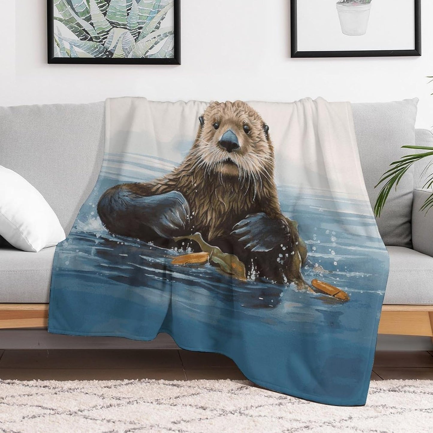 Sea Otter Blanket Super Soft Lightweight Throw Blanket Cute Cozy Warm Bed Blanket Decorative Fuzzy Blanket All-Season Home Decor Gift for Sofa Couch Living Room 60"*80"（150 * 200cm）