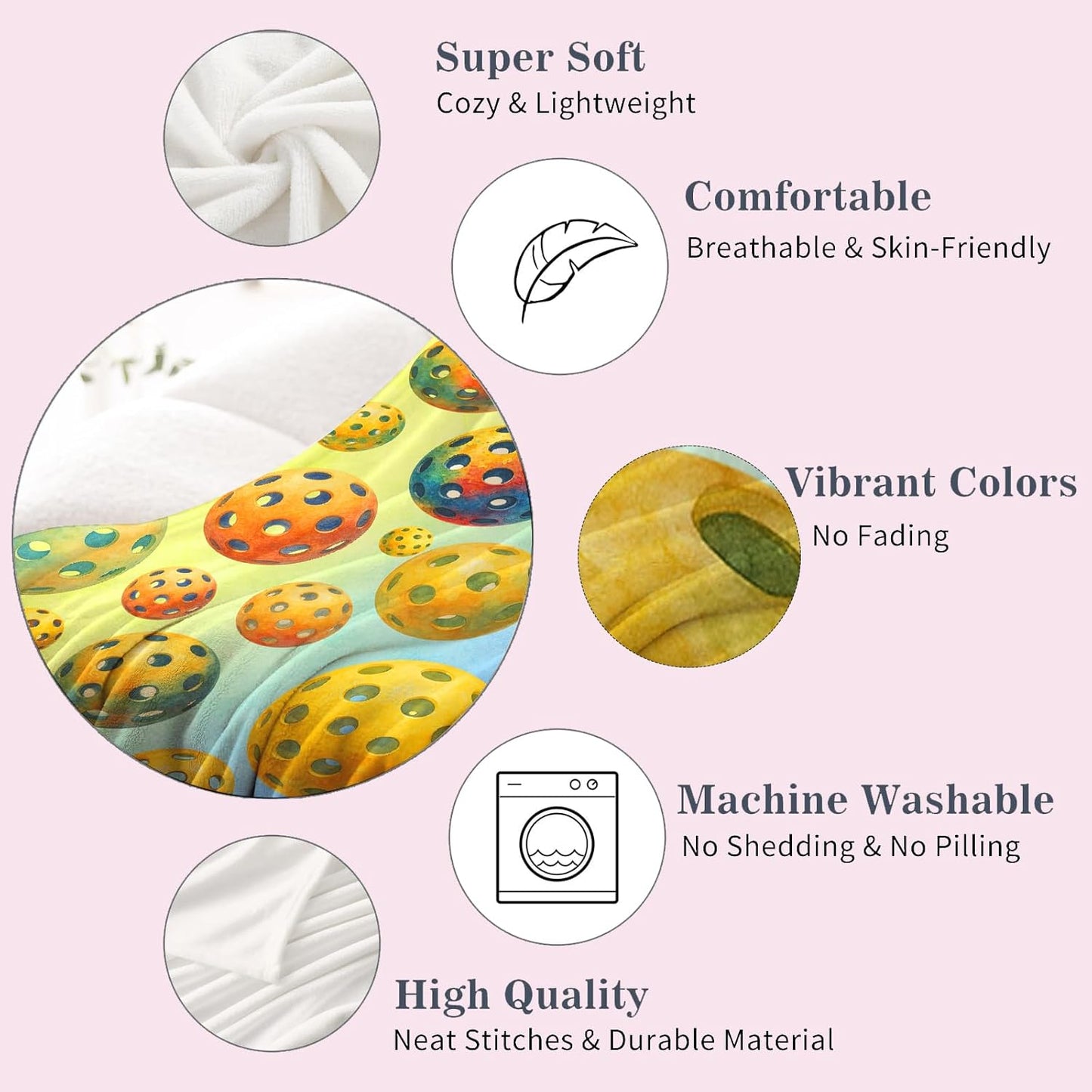 Pickleball Throw Blanket 60x50 – Soft Flannel Fleece, Watercolor Ombre All-Over Ball Print, Lightweight Room Decor for Couch or Bed – Gift for Players, Machine Washable