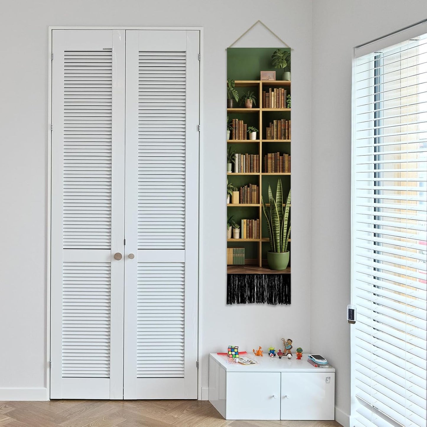 SUPERDANT 2 Pcs Bookshelf Tapestry Vertical Wall Hanging Long Polyester Fade-Resistant Colorful Bookshelf Print Tapestry Set for Bedroom Living Room Office Entryway Decor