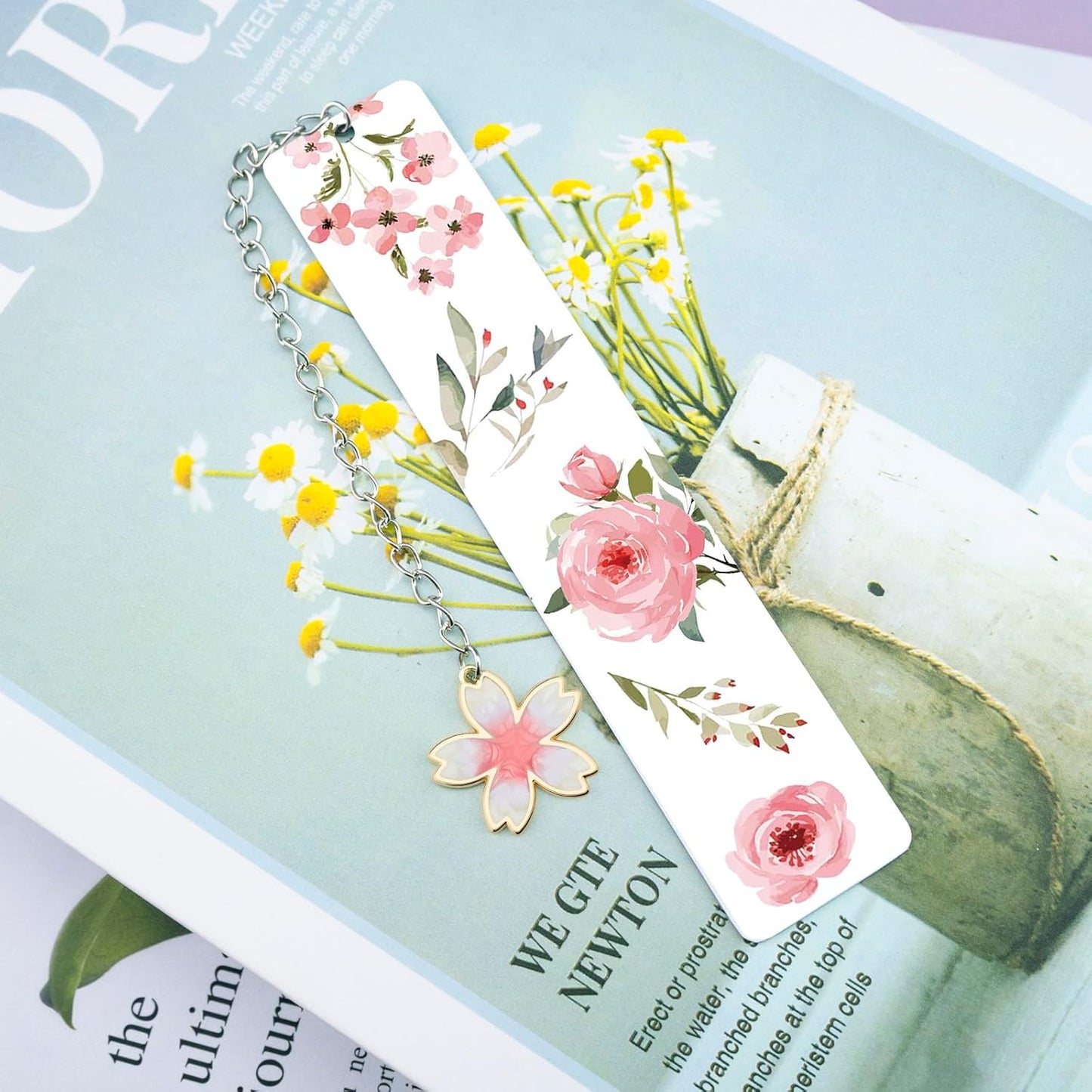 Cute Bookmarks Flower Bookmark Metal Bookmarks Floral Book Marks for Reading Women Kids Book Markers for Women Reading Accessories Pink Bookmark for Book Lovers
