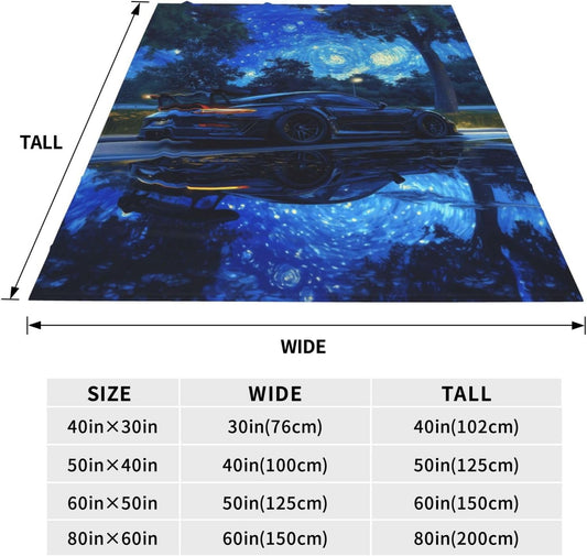 Blue Car Blanket Flannel Throw Blanket Soft Warm Cozy Travel Blanket for Bed Couch Sofa Living Room Bedroom Gift for Car Lover Women Men Girls Boys All Season 60"x50"