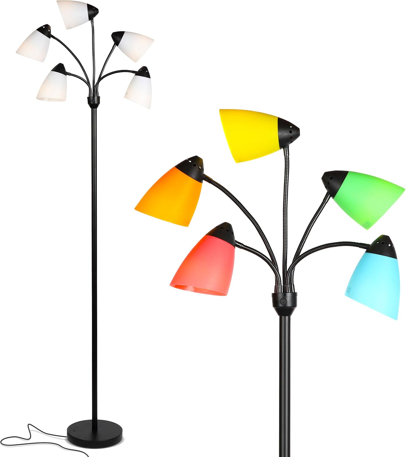 Brightech Medusa LED Floor Lamp – Multi-Head Dimmable Floor Lamp for Living Rooms & Offices – Tall Lamp with Interchangeable Shades, Adjustable Standing Lamp for Bedroom Reading – Black