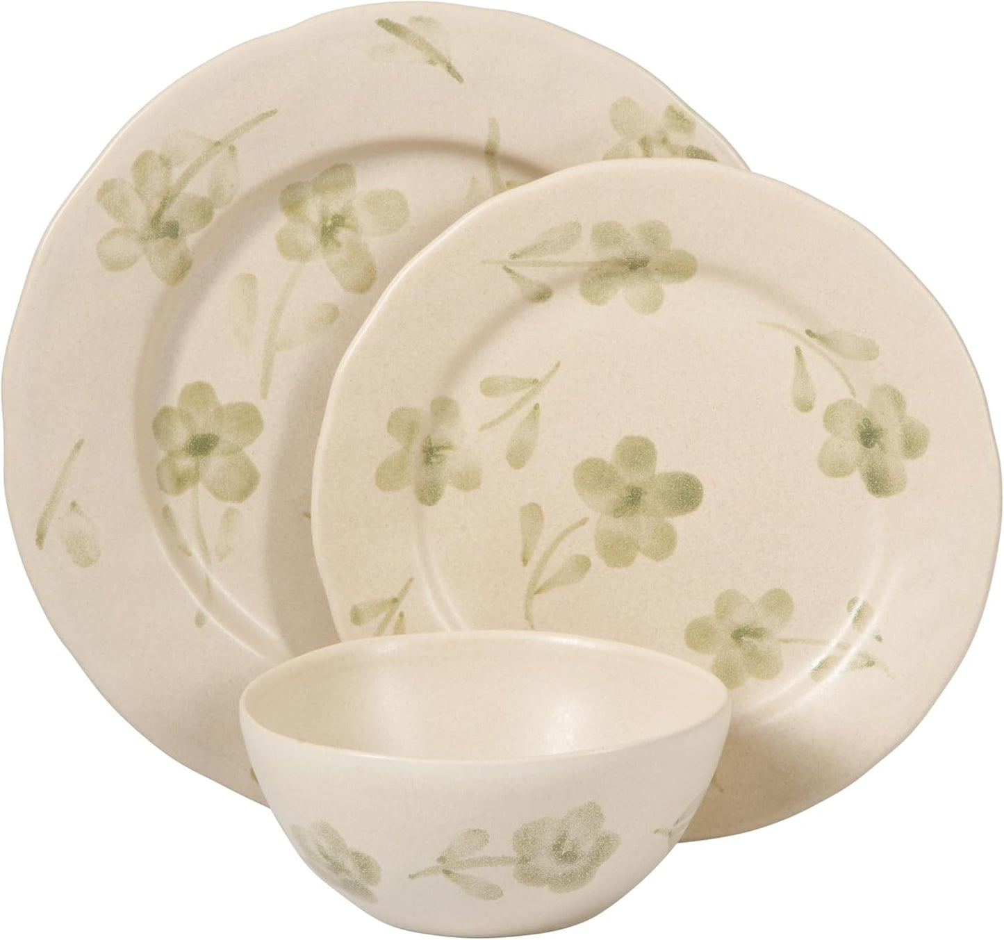 Bloomhouse - 2 Time Oprah's Favorite Things - Made in Portugal Hand Painted Dinnerware Set - Porto Petals 12 Piece (Service for 4) Floral Plates and Bowls Set - Green Orchid