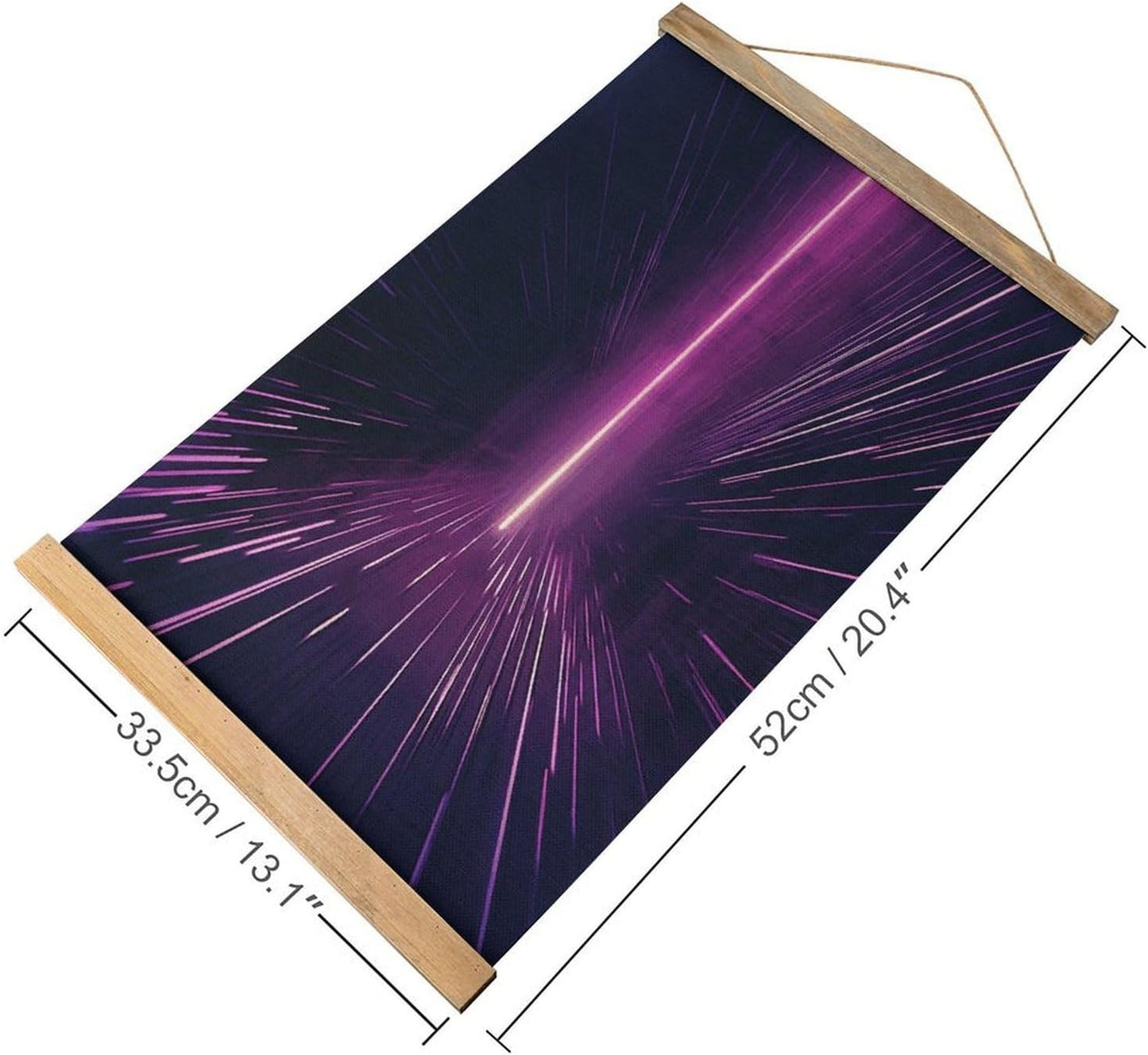 Vintage Purple Rays Poster with Wooden Frame Personalized Linen Hanging Scroll Painting Rustic Wall Hanging Illustrative Modern Artwork Decor for Home Living Room Bedroom Office