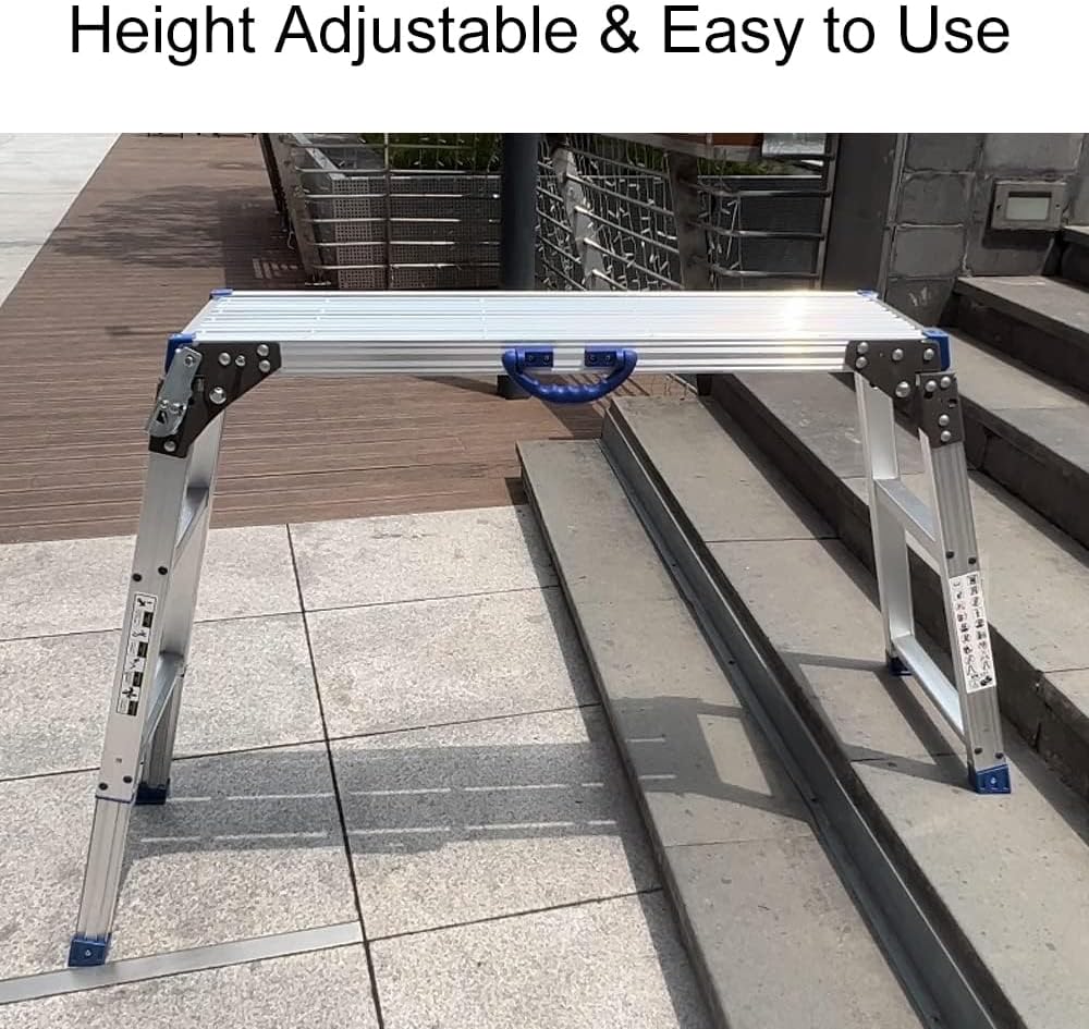 LEADALLWAY Work Platform 39"x12",50 Gear Adjustable Height 25 to 35 inches Portable Folding Aluminum Step Ladder of Capacity 330 Lbs Heavy Duty