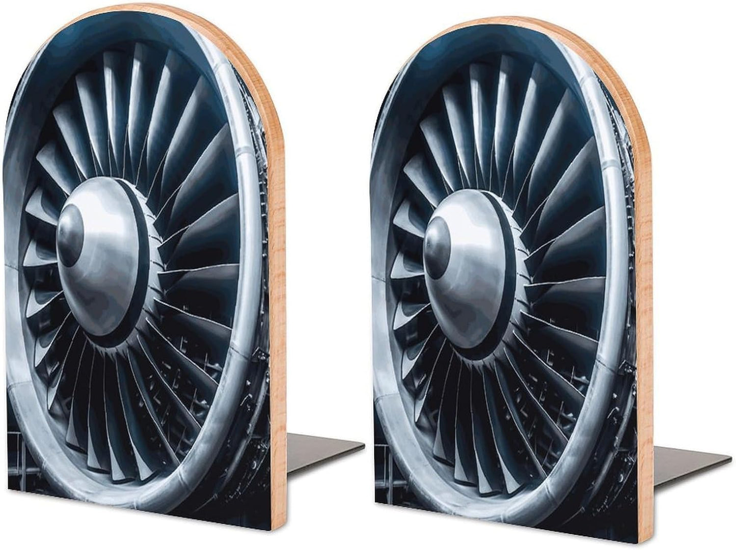 Jet Engine Bookend for Shelves Wooden Book End Large Size Sturdy Book Holders Stoppers with Metal Base for Bookshelves Slick Decorative Bookends Stands