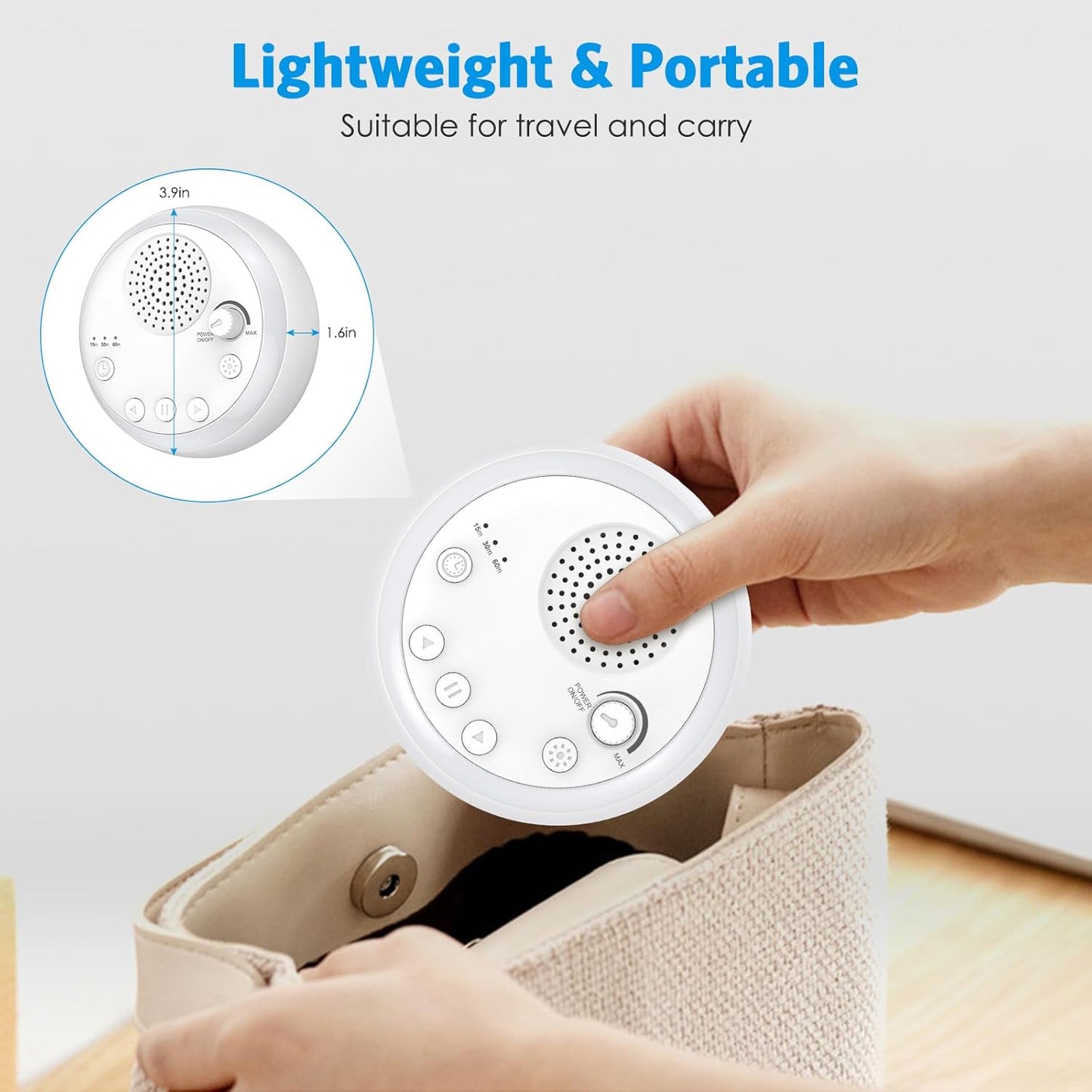 AMIR Sound Machine White Noise Machine with 16 Soothing Sounds for Baby Adults Kids Sleep, 3 Timers and Night Lights, Type-C Charging, Noise Canceling, Sound Therapy for Travel Office Home