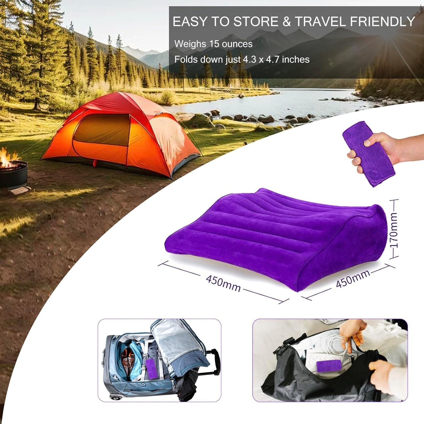 Bed Reading Pillow with S-Curve, Gaming Pillow for Working Crocheting, Ergonomic Bed Wedge Pillow for Sleeping, Inflatable Backrest Pillows for Sitting in Bed, Laptop Pillow for Lap, Couch, Sofa
