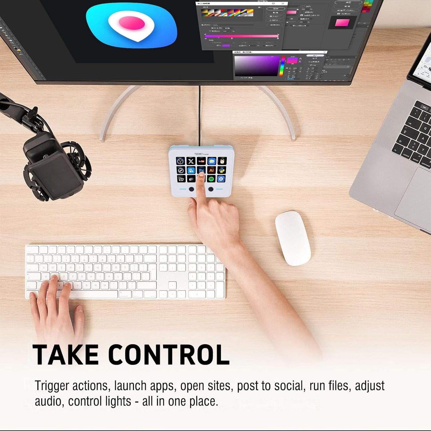 Macro Keypad, Stream Controller Deck Gaming Streaming Shortcut Keyboard, 18 Programmable Keys Customizable Visual AI Pad USB Soundboard for OBS, YouTube, Desk Office Setup, Laptop, PC, Mac
