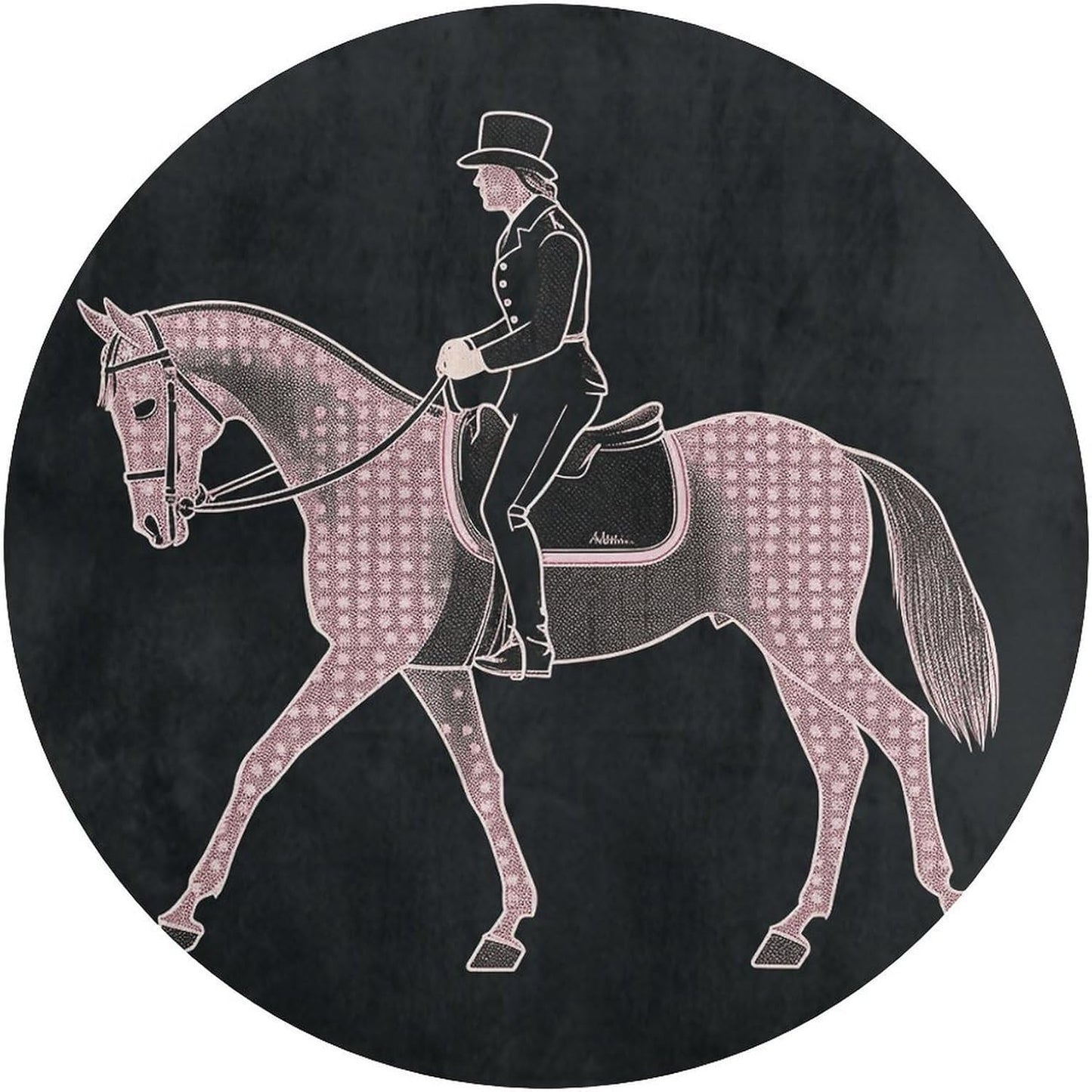 Dressage Dressage Rider Horse Circle Rug Retro Luxury Coral Velvet Floor Mat Non Slip Soft Indoor Floor Carpet Comfy Thickened Area Rugs Modern Aesthetic Minimalist Carpets for Home Decor