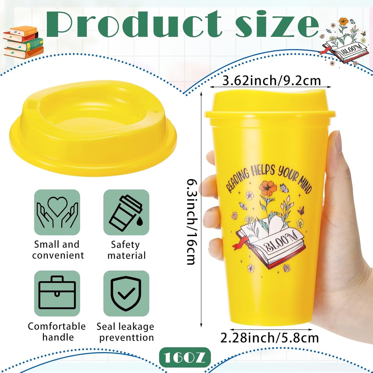 24 Pcs Book Lovers Gifts Bulk, 16oz Library Reading Theme Coffee Cups with Lids, Book Club Appreciation Gifts for Bookish Teacher Students Employee (Multicolored)
