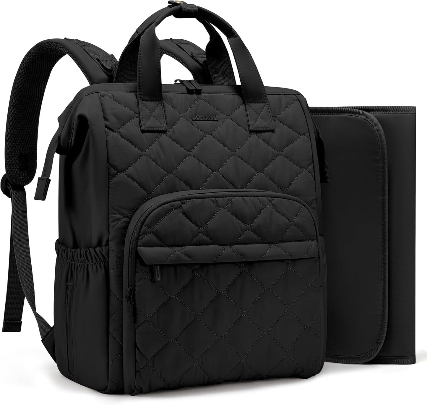 LOVEVOOK Small Diaper Bag Backpack, Mini Baby Bag for Girl Boy with Changing Pad, Diaper Backpack for Mom Dad with Stroller Buckles, Black