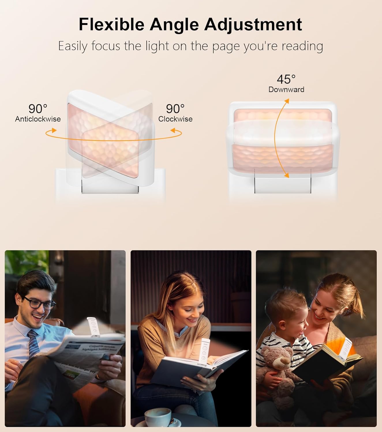 Gritin Book Light Rechargeable, Eye Caring 3-Color & 5-Brightness Clip on LED Reading Light for Books in Bed- Stepless Dimming, Long Lasting, Compact Size Flexible Book Lamp for Bookworms