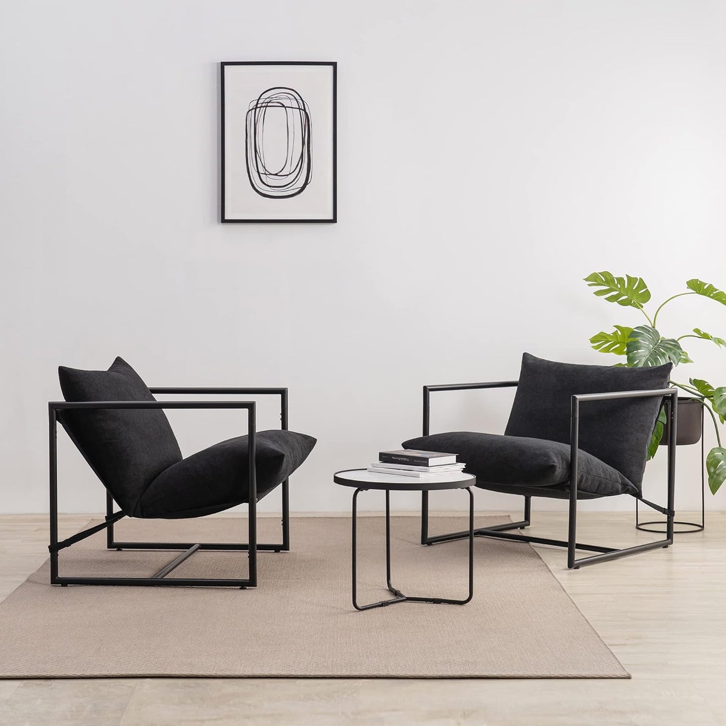 Zinus Aidan Sling Accent Chair, Metal Framed Armchair with Shredded Foam Cushioning, Black