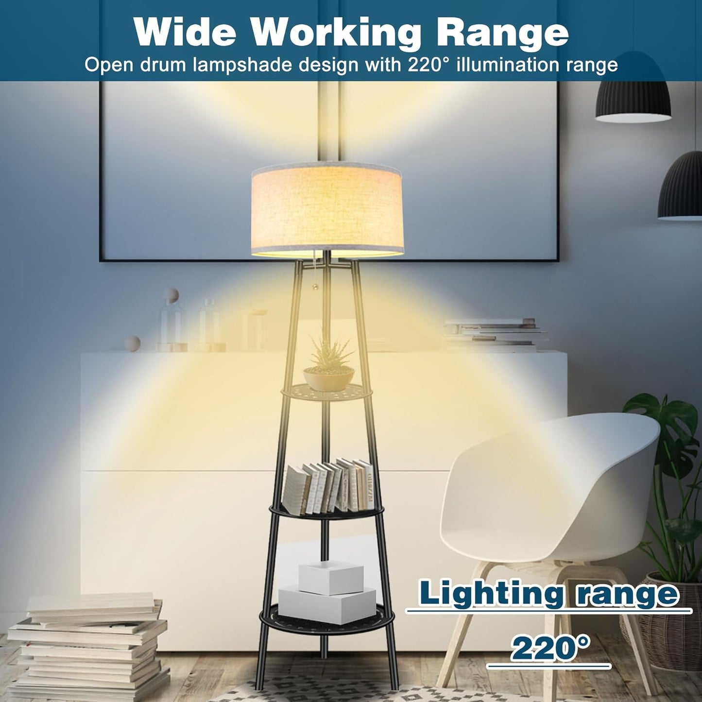 Floor Lamp with Shelves, Modern Standing Lamp with 3 Color Temperature LED Bulbs, Corner Floor Lamps for Living Room & Bedroom, Lamparas Elegantes para Sala (Beige Lampshade, 1)
