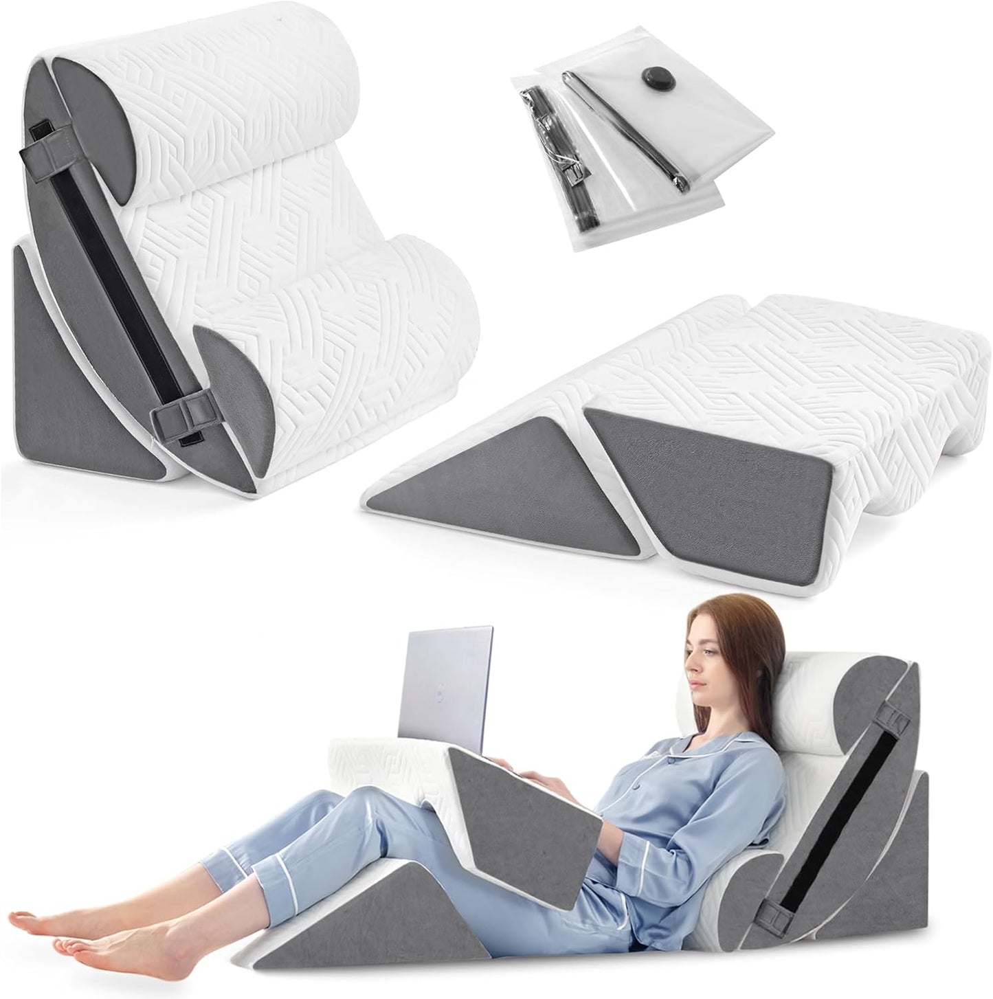 Yojoker 6pcs Orthopedic Bed Wedge Pillow Set for Sleeping, Post Surgery Foam for Body, Back and Leg Pain Relief Comfortable & Adjustable Support Pillows-Anti Snoring, Heartburn