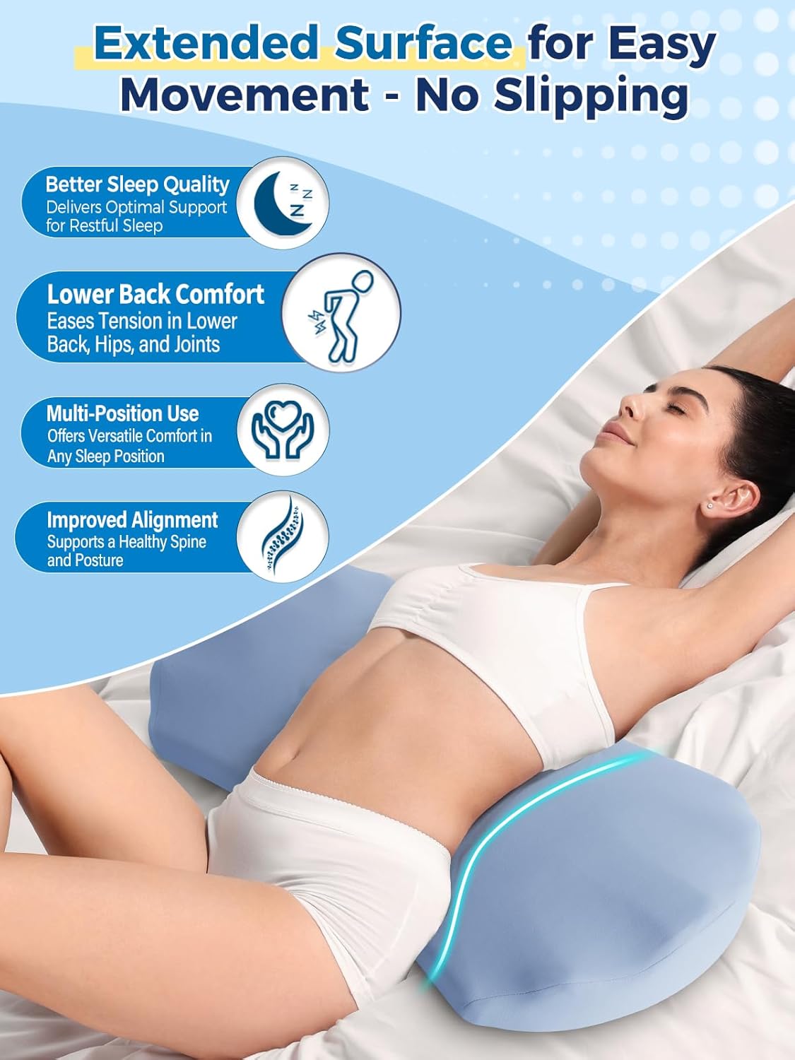 Lumbar Pillow for Sleeping, Lumbar Support Pillow for Bed for Back Pain Relief, Memory Foam Lower Back Pillow for Bed, Back Support Pillow for Side & Back Sleepers, Washable Cover