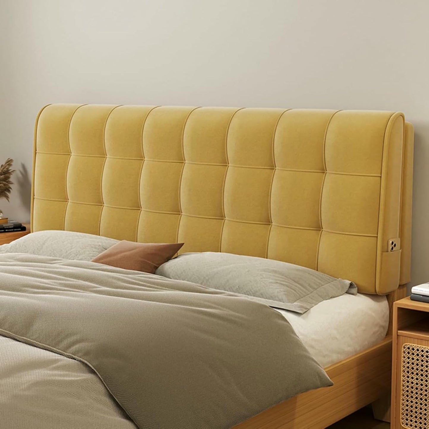 Khaki,Straps/71x23x4In,Large Bed Backrest Fleece Headboard Pillow Back Neck Lumbar Support Upholstered Reading Pillow Removable Daybed Bunk Bed Bedside Cushion