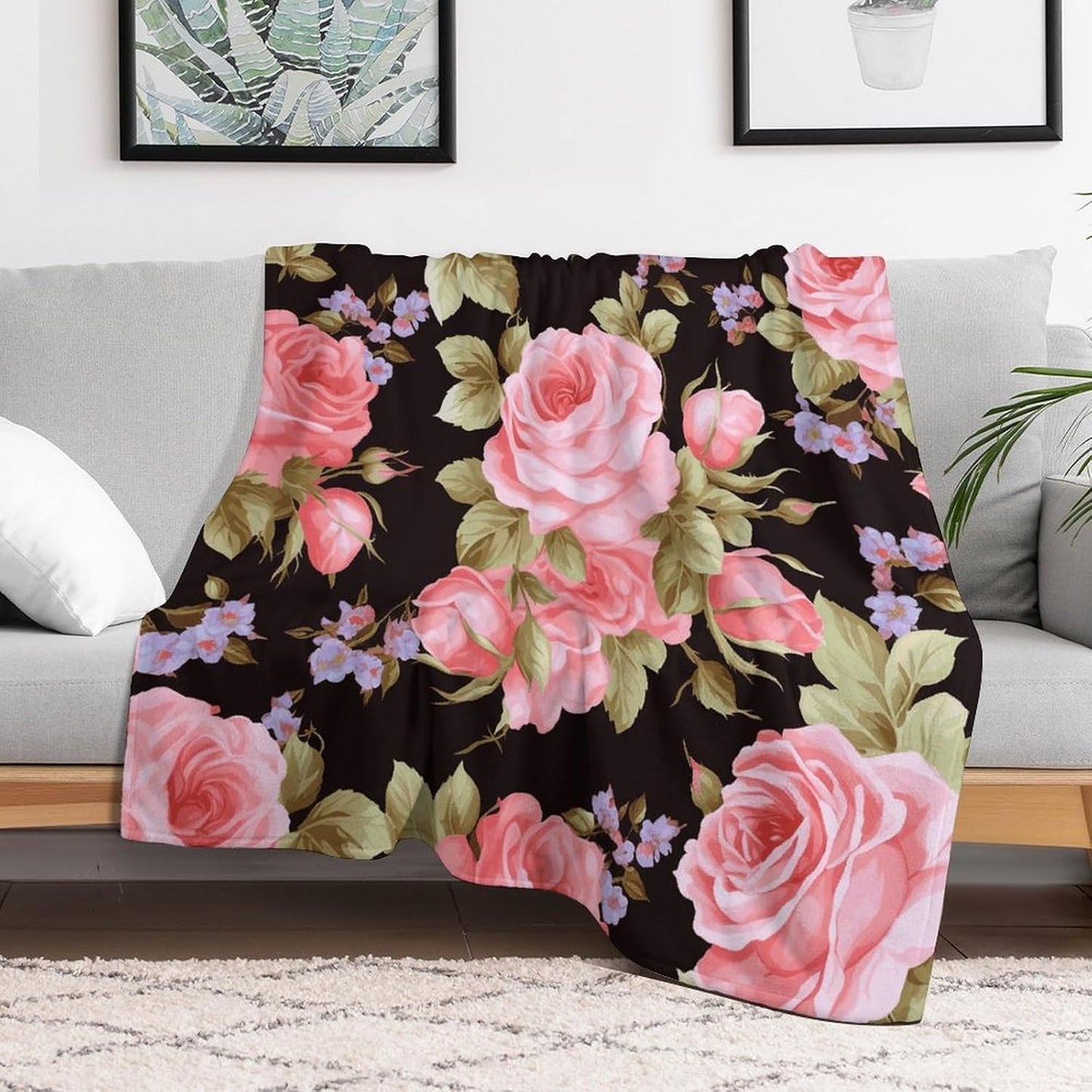 Pink Rose Blanket Super Soft Lightweight Throw Blanket Cute Cozy Warm Bed Blanket Decorative Fuzzy Blanket All-Season Home Decor Gift for Sofa Couch Living Room 30"*40"（76 * 100cm）