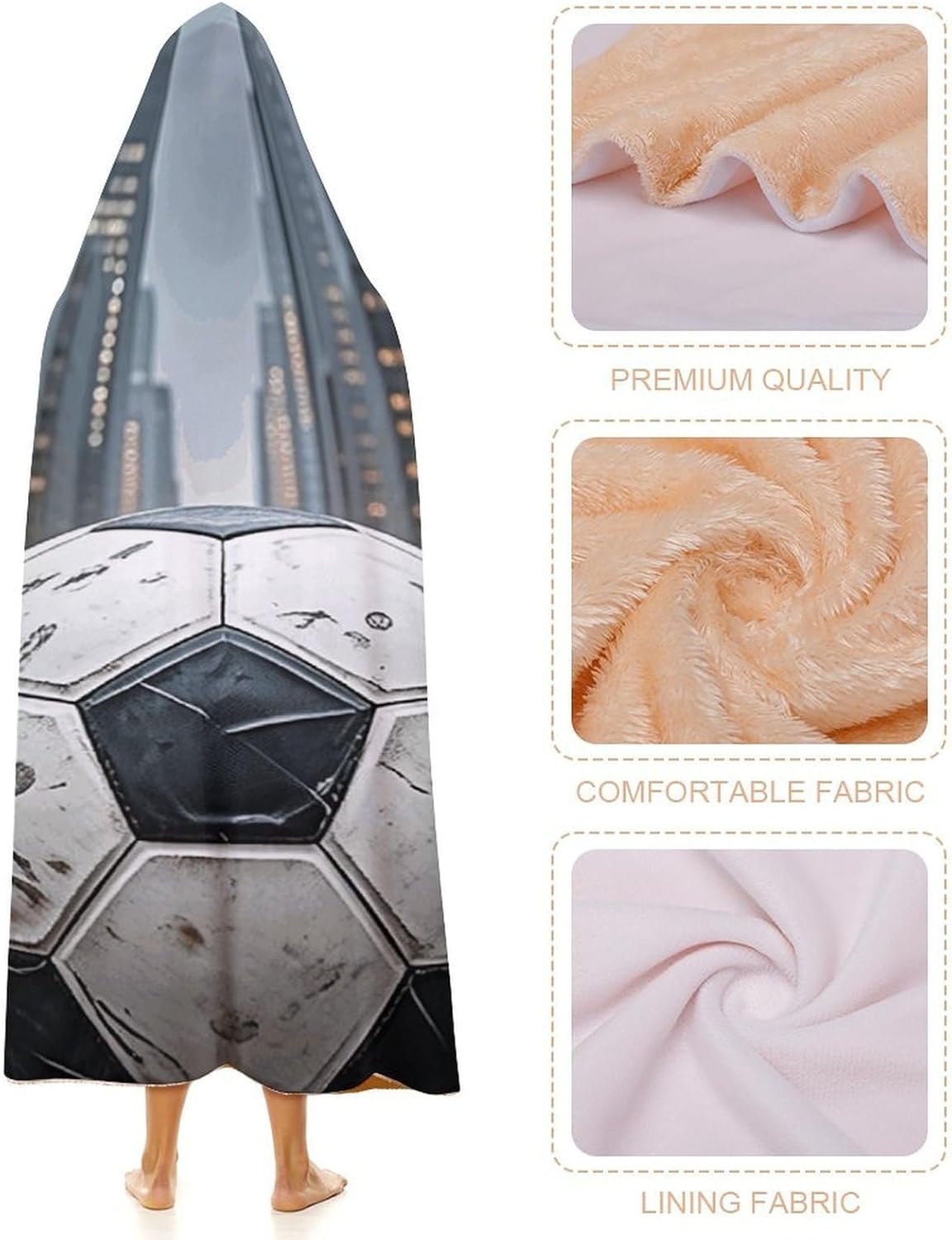 Soccer Wearable Hoodie Blanket for Women Men Fleece Blanket with Hood Oversized Warm Cozy Gifts