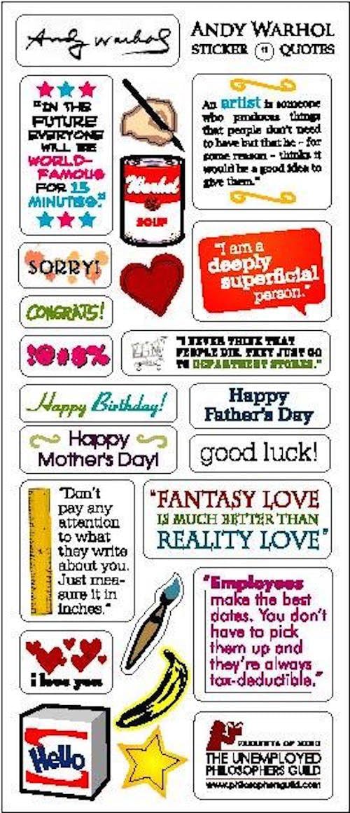 The Unemployed Philosophers Guild Andy Warhol Quotable Notable Greeting Card and Sticker Sheet - Envelope Included