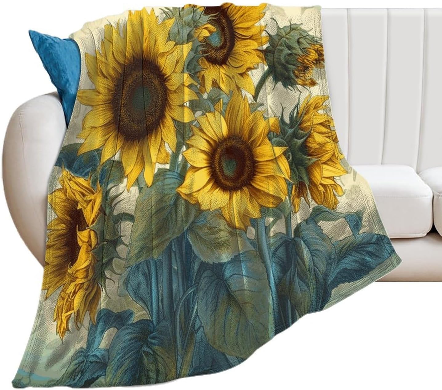 Sunflower Print Throw Blanket for Couch Super Soft Warm Lightweight Throw Blankets Cozy Flannel Bed Blanket Cute Decorative Blankets for All Seasons Home Decor Gift 60"*80"（150 * 200cm）