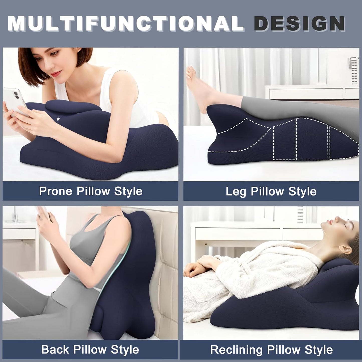 Memory Foam Ergonomic Wedge Pillow, Prone Pillow for Sleeping, Reading Pillow for Bed, Ergonomic Support for Back Pain & Sitting Up, Ideal for Massage, with Removable Cover