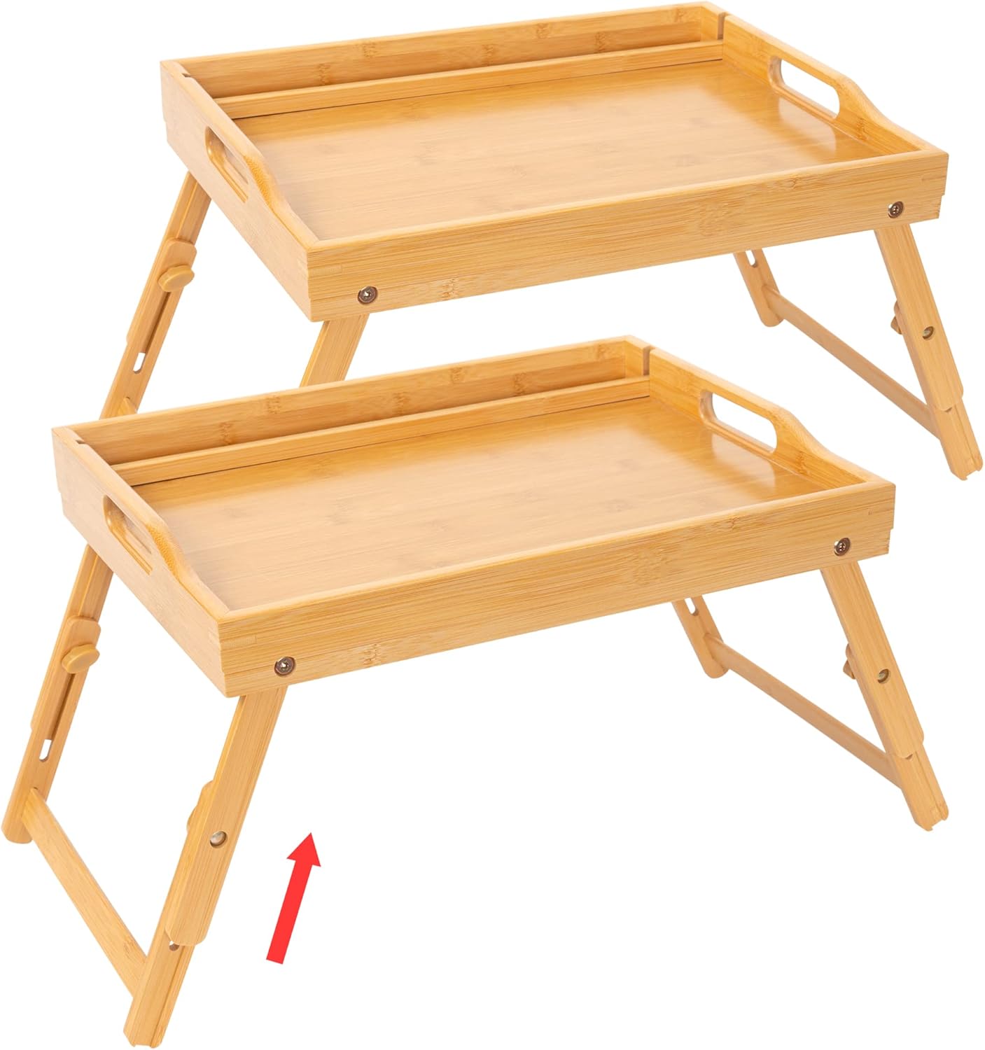 Greenual 2 Pack Bed Tray Table with Handles Folding Legs, Bamboo Breakfast Food Tray with Media Slot, Use As Platter, Laptop Desk, Snack, TV Tray Kitchen Serving Tray(Natural)