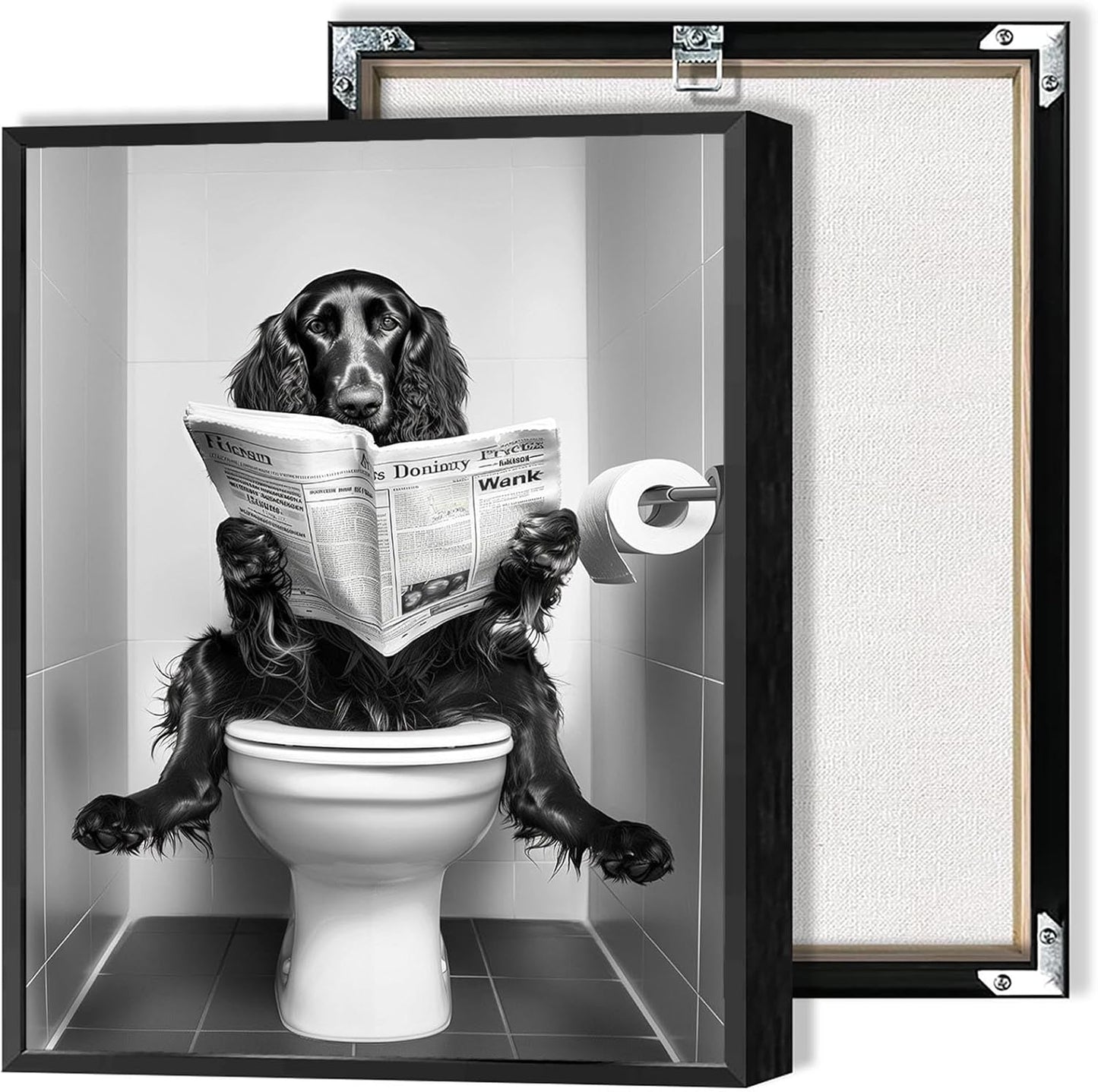 Black And White Canvas Posters Trendy Bathroom Dog Wall Art Animal Irish Setter Reading Newspaper On Toilet Prints Painting For Bathroom Restroom Wall Decor 8x12in Unframed