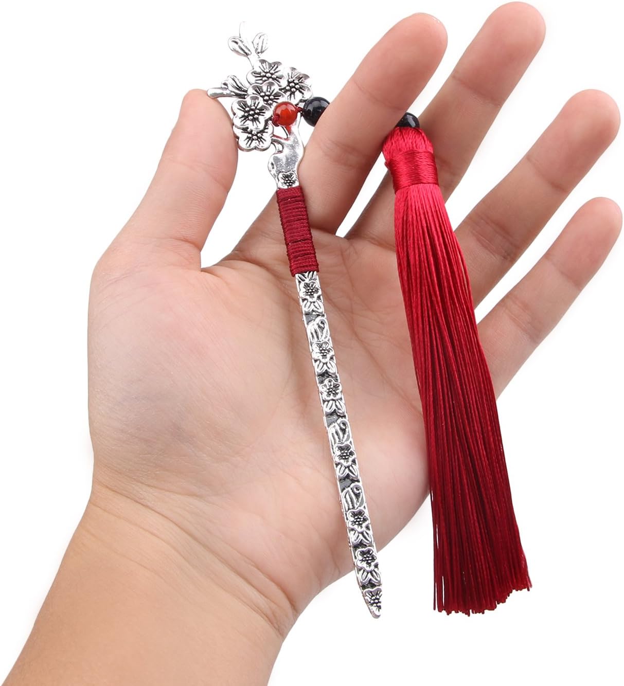 Chinese Metal Bookmarks with Tassel, Vintage Bookmark Unique Classical Ancient Chinese Hairpin Bookmark with Handmade Silky Tassel for Book Lovers Unique Gift